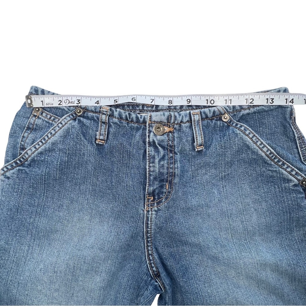 Maurices Straight Jeans Carpenter Mid Rise Utility Distressed Denim Blue 3/4 - Picture 11 of 17